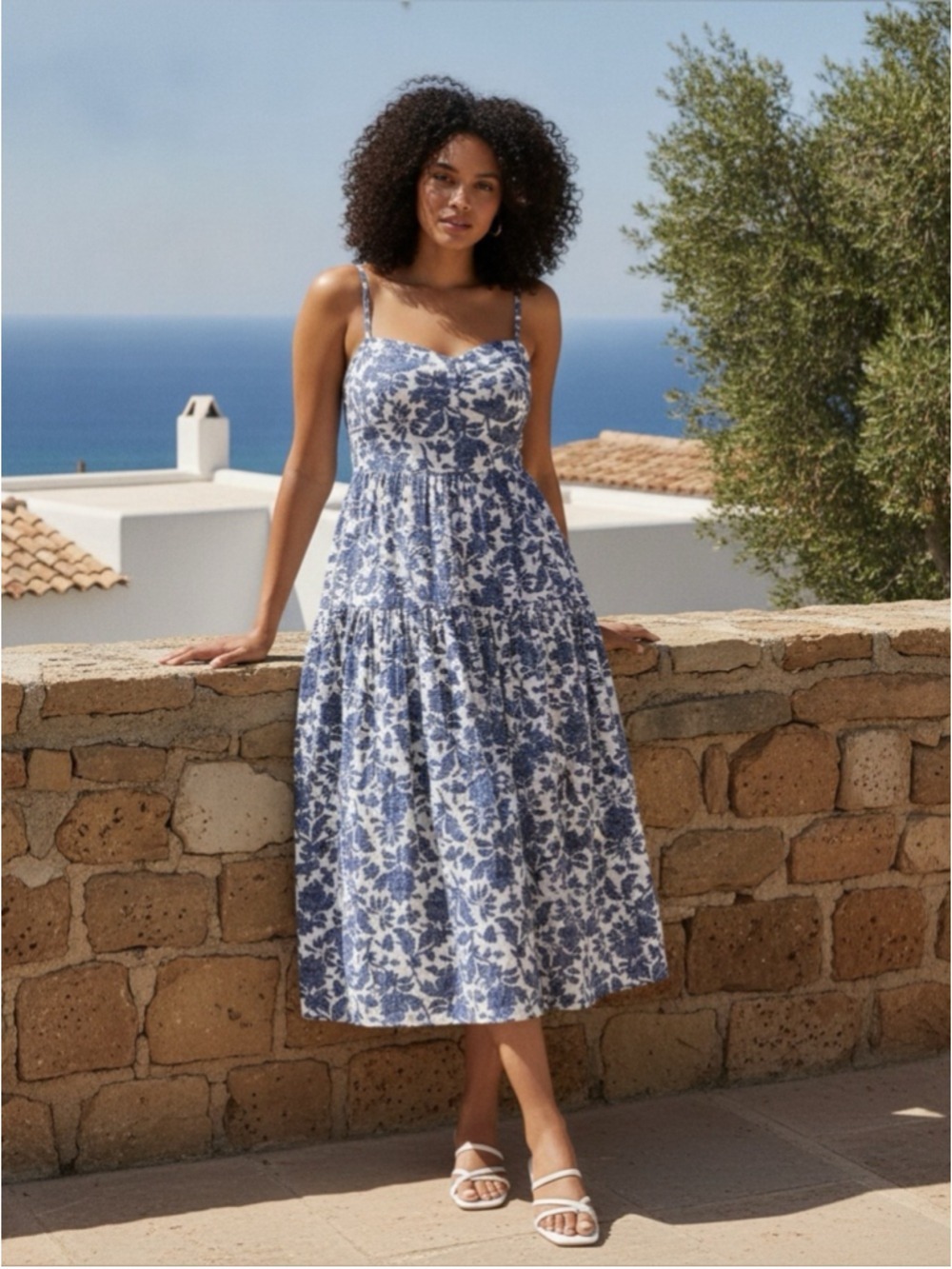 Super Natural by Secret Mission Nehru Dress Blue Floral Print Sz L Cottagecore